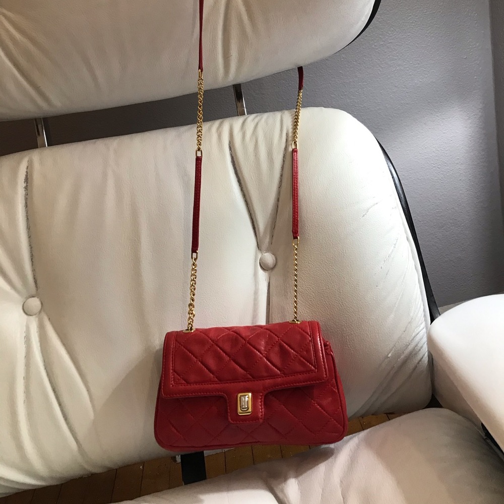Judith Lieber red lambskin leather quilted purse